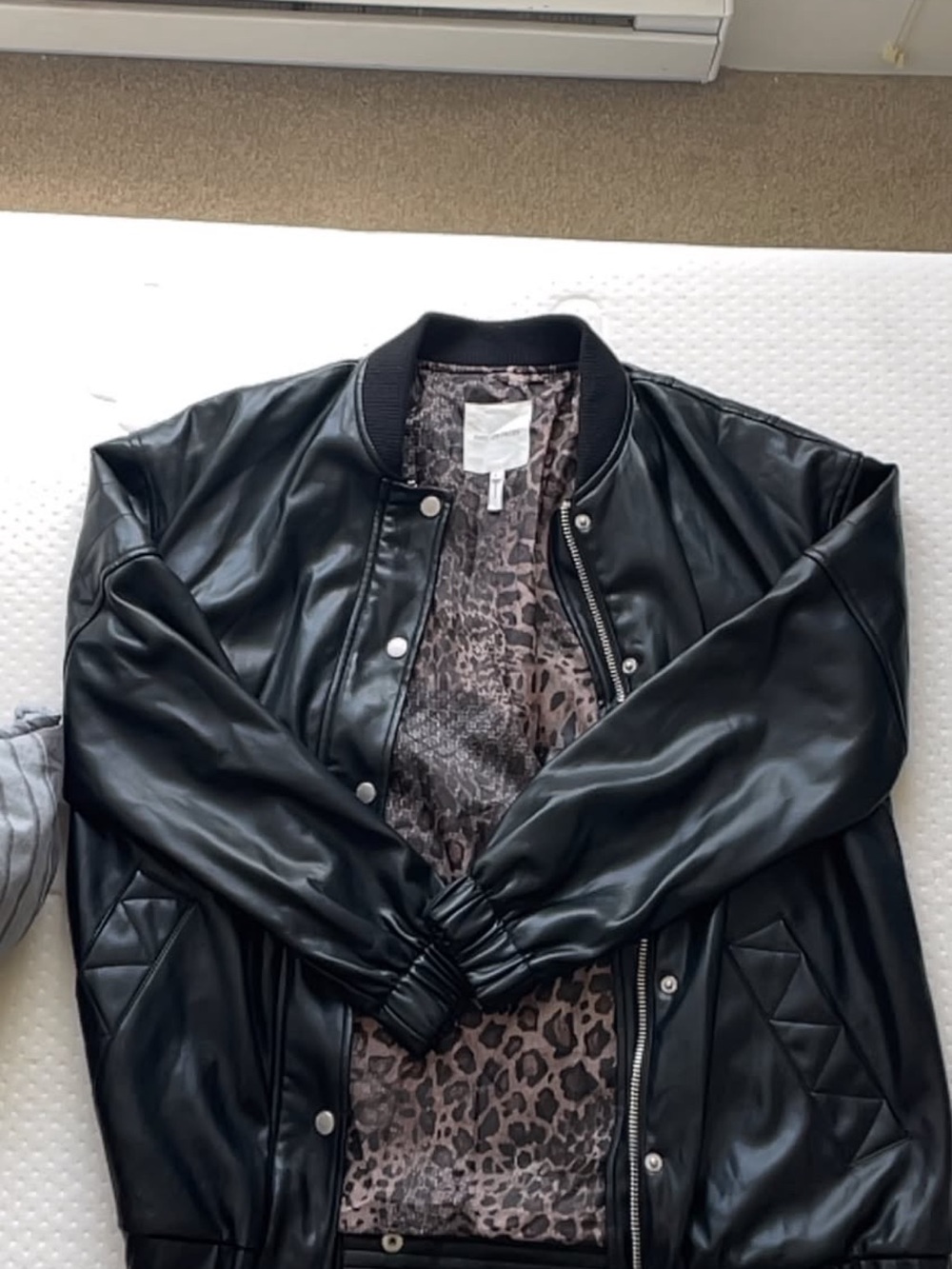 Avec Les Filles Black Faux Leather Bomber Jacket